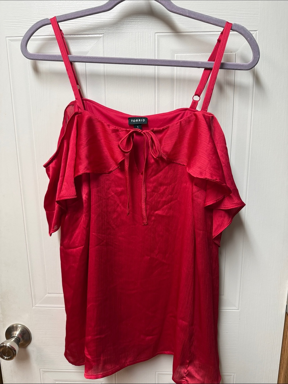 Torrid Redish Pink Ruffled Cold-Shoulder Cami Top